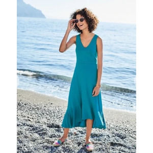 Boden Elisa Jersey Midi Dress Women's Size 6 Blue V-Neck High-Low Flutter Hem